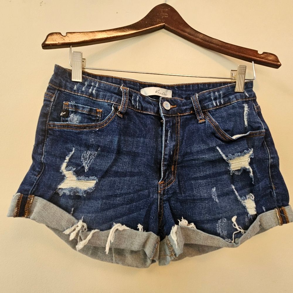 KanCan LA Denim Cutoff Shorts Women Sz 11/29 Distressed Blue Mid Rise Ripped